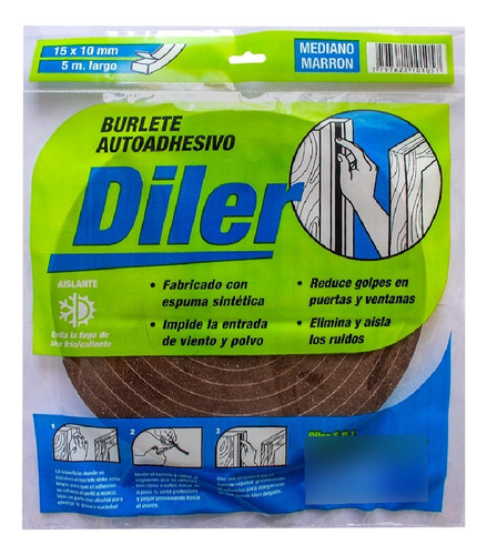 Burlete Autoadhesivo Diler Mediano 15mm X 10mm X5 Mt Marrón
