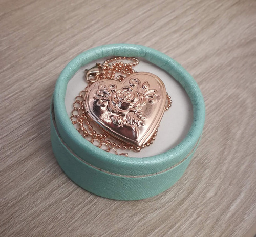 Collar Portafoto Corazón Bañado Oro Rosa Joya Relicario