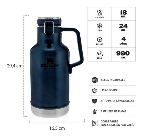 Imagen 2 de 3 de Termo Growler Botellón Stanley 1.9 Litros Acero Inoxidable