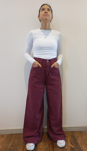 Jean Mujer Wide Leg Bordó