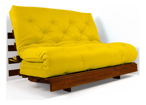 Sofá Cama Casal Futon Tokio Amarelo Madeira Cor Imbuia