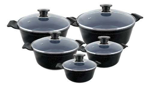 Jogo De Panelas Revestimento Cerâmico Linha Elegance 5 Peças Javali Cor Preto