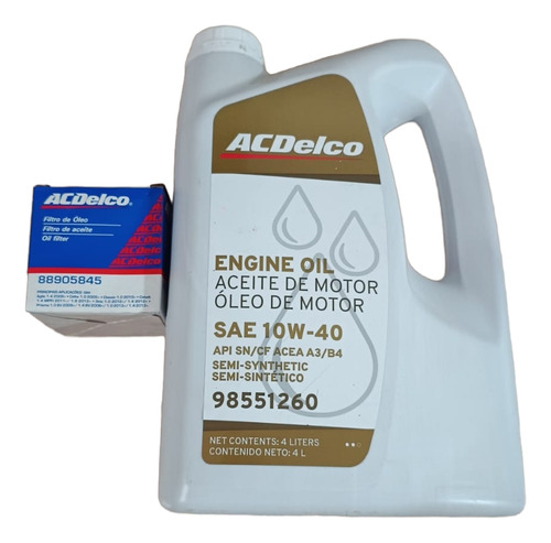 Aceite Acdelco 10w40 Y Filtro Aceite Acdelco Corsa Spin Agil