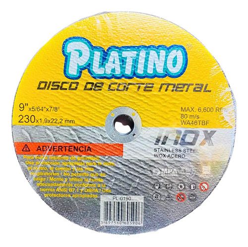 Disco De Corte Metal 9 Pulgadas 22.8 Cm Paquete X10 Unid