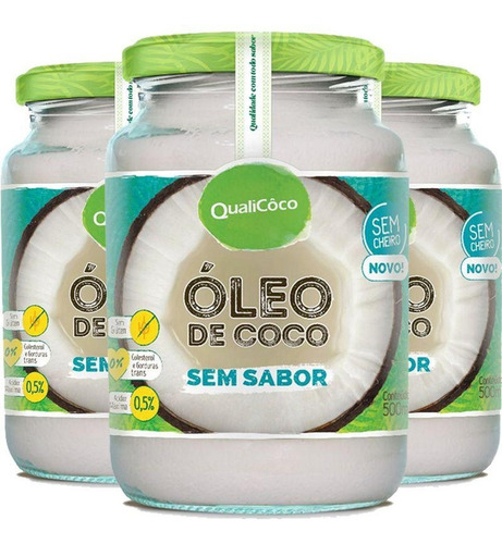Óleo De Coco Sem Sabor Qualicoco 500ml (3 Unidades)
