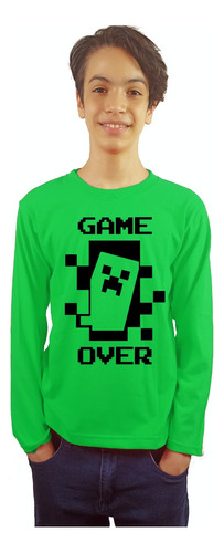 Polera Manga Larga Cara De Creeper Minecraft - Dtf Cod 003