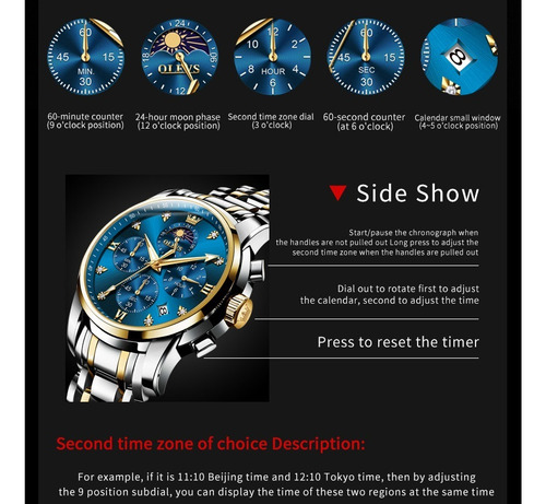 Reloj Olevs Diamond Calendar Moon Phase Business