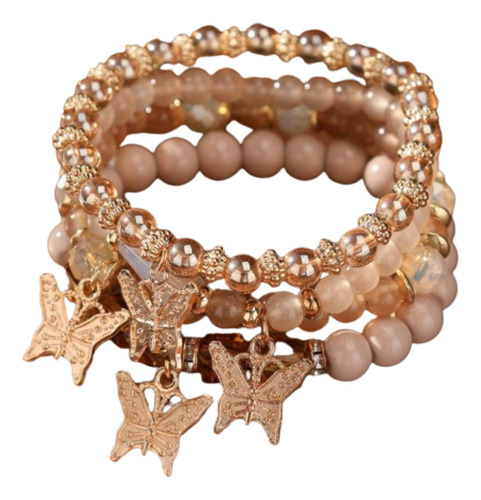 Pulsera De 4 Piezas Con Mariposas Doradas Y Marrones Shein Natural 18 Cm