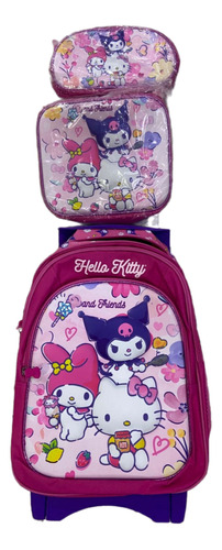 Kit Morral Escolar Hello Kitty Grande Con Ruedas + Lonch + C