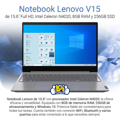 Imagen 2 de 8 de Notebook Lenovo Dual Core 15,6 8gb 256gb W10 Teclado Español