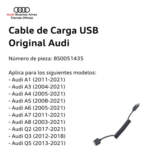 Imagen 2 de 6 de Cable De Carga Usb Audi Ttrs Iii Desde 2017