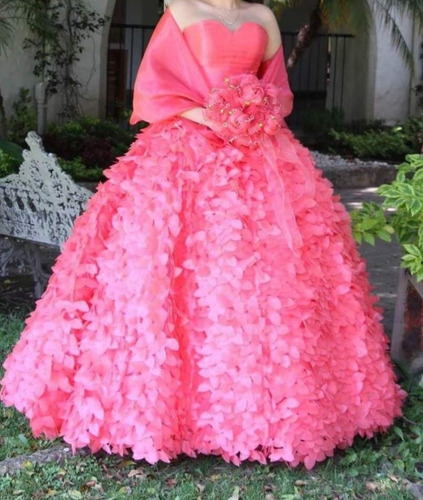 Vestido Xv Años Color Coral Del Diseñador Rafael Couture