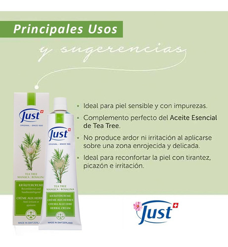 Imagen 6 de 6 de Crema Tea Tree Original Just Producto Original 60grs Envio Gratis