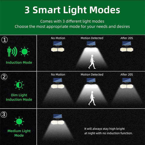 Lampara Led Solar Exterior Sensor Luces Foco 3modos 78 Led