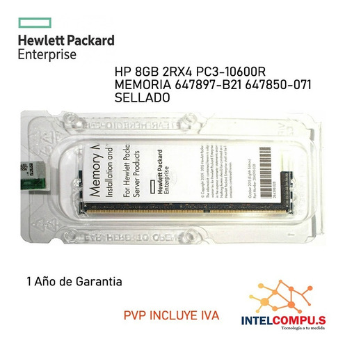Imagen 3 de 3 de Memoria Ram Hp 8gb Drx4 Pc3l-10600r