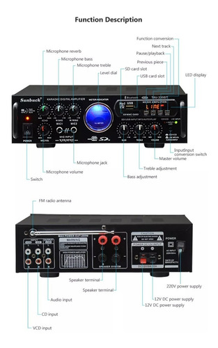 Imagen 3 de 5 de Amplificador Audio Sunbuck Musica Perifoneo Usb Fm Tav-339
