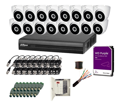 Kit Dvr 16ch 2mp + 16 Camaras 2mp,  Hd 2tb, Cable, Fuente 