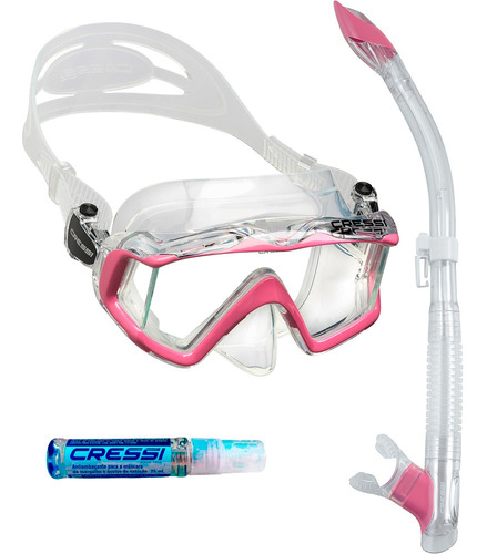 Kit De Mergulho Cressi Pano 3+snorkel Tao Semi Dry+anti Fog Cor Transparente/Rosa