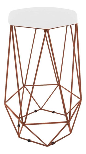 Banqueta Decorativa Hexagonal Aramado Bronze Suede Branco