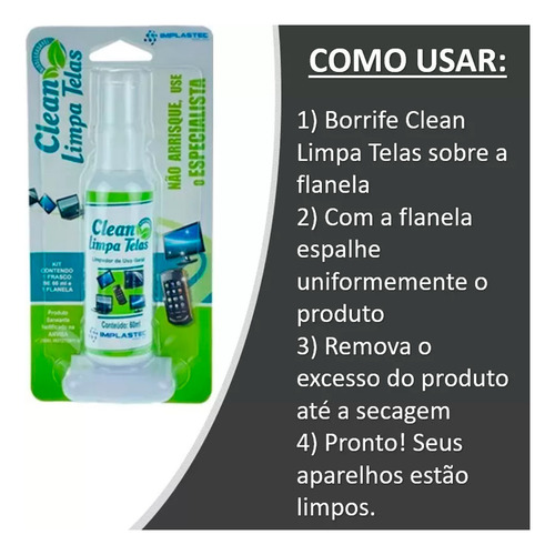 Limpa Telas Higienizador Com Flanela Implastec Tvs Celulares