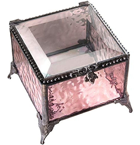 Caja De Joyeria De Vidrio Rosa Organizador De Almacenamient