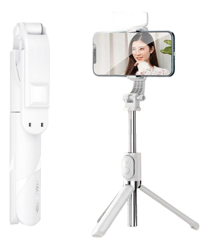 Bastão Selfie Celular 360º Controle Bluetooth Tripé 3 Em 1 Cor Branco