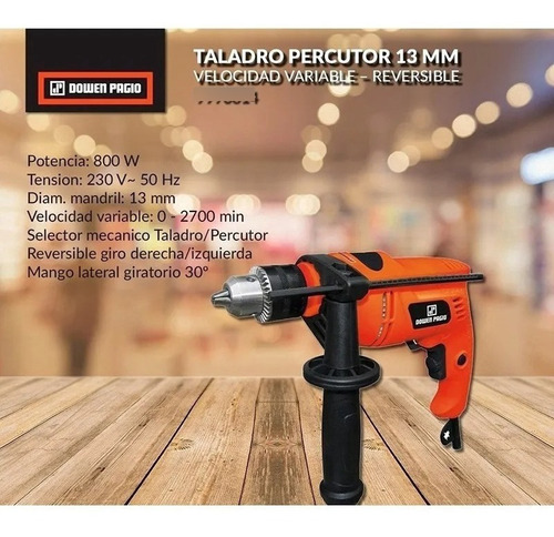 Taladro Percutor 13mm Vel Variable 800 W Dowen Pagio 9993814 Color Naranja Frecuencia 50 Hz