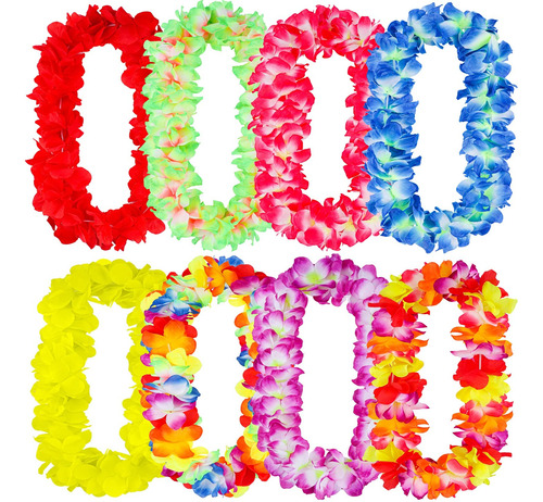 Adxco 8 Pieza Flor Hawaiana Gruesa Leis 42 Collar Hawaiano