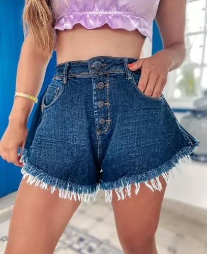 Short Jeans Com Elastano Cintura Alta Sh003 By Bellatotti