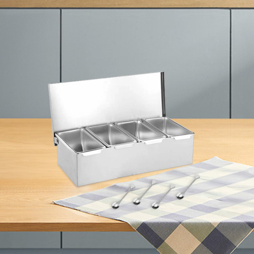 Caja De Condimentos De Acero Inoxidable, Caja De 4 Rejillas