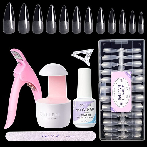 Gellen Nail Tips And Glue Gel Kit, Acrylic Nail Kit Con 504p