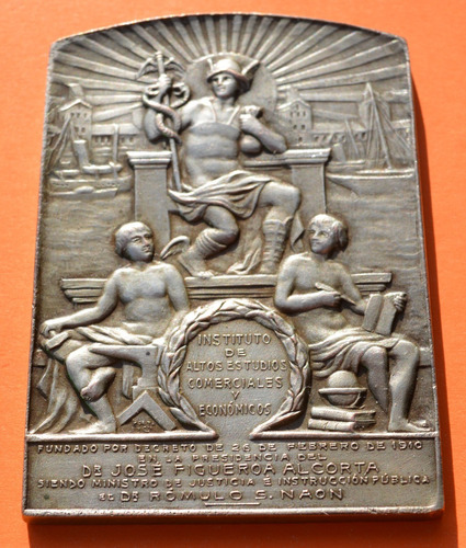 Medalla Placa  Instit Altos Estudios Comerciales Econ. 1910