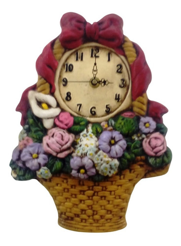 Reloj De Pared Decorativo Cerámica Canasta Con Flores.