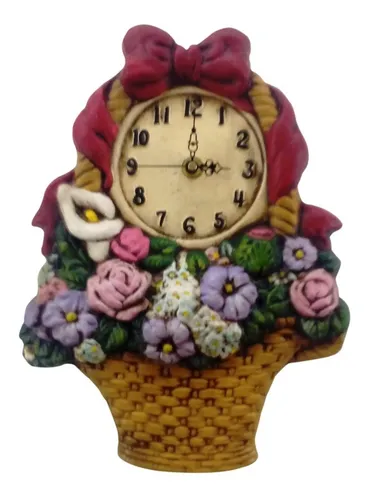 Reloj De Pared Decorativo Cer mica Canasta Con Flores. MercadoLibre