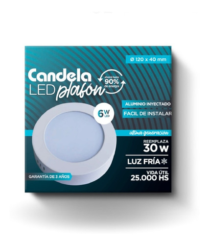 Plafon Led Superficial Redondo 6w Luz Fria Candela Cnd6829