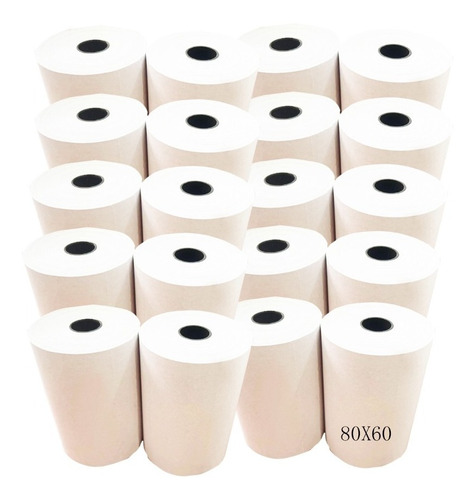 20 Rollos Papel Térmico 80x60 Impresora 80mm Negro Con Iva