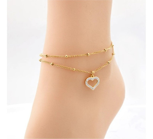Pulsera De Tobillo Corazón, Multicapa Acero Inoxidable