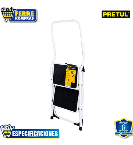 Escalera Tubular, Plegable, 2 Peldaños, Blanco