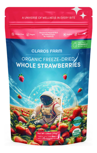 Claros Farm Fresas Organicas Enteras Liofilizadas  1.06 Onz