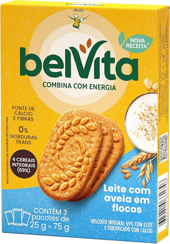 Biscoito Belvita Leite Aveia 75g - 3 Pct 25g Cada