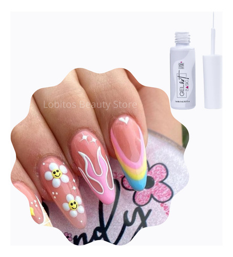 Gel Art O Gel De Arte Con Pincel Liner Para Diseños - Blanco