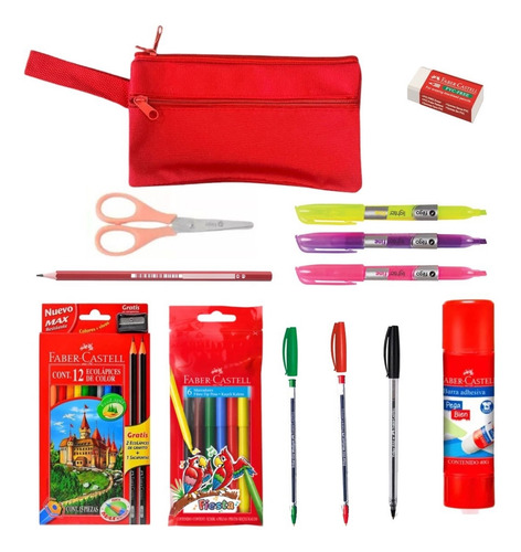 Kit Escolar Cartuchera Completa Roja Con Utiles
