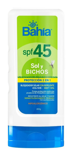 Bloqueador Bahía Con Repelente Sol Y Bichos Spf45 200 G.