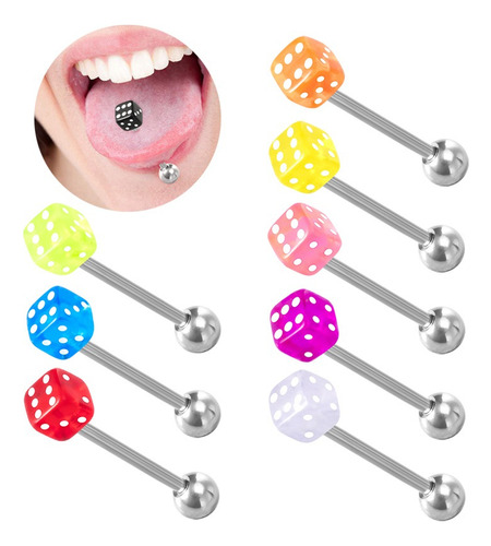 Kit 12 Piercing De Lingua Dadinho Aço Cirúrgico - Atacado Cor Colorido