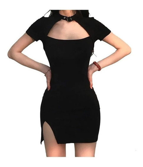 Vestido Mini Gótico Negro Bodycon Sexy [u] Cuotas sin