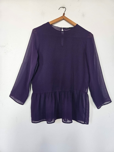 Blusa Zara Vestir Gasa Púrpura Larga Elegante Talle M