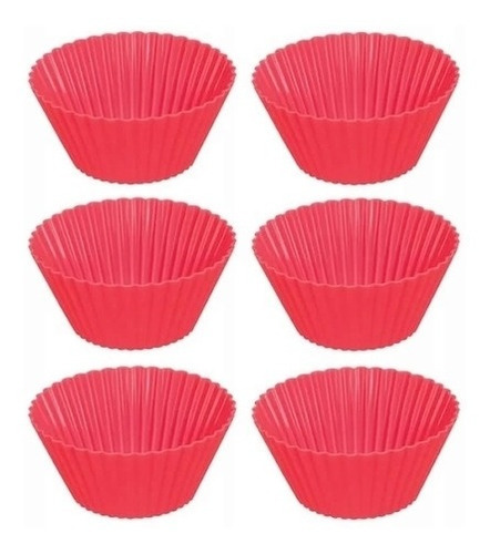 Jogo De Formas De Cupcake Silicone Redondo 6 Unidades Cor Vermelho