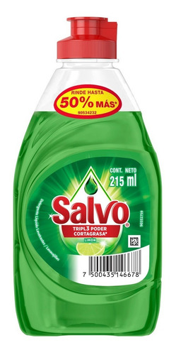 Jabón Líquido Lavatrastes Salvo Limón Mini Botella 215ml