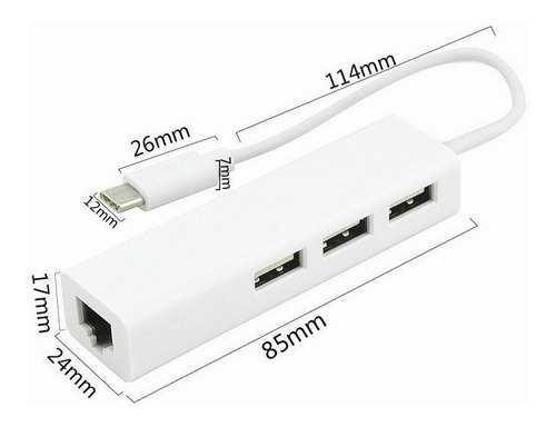 Imagen 3 de 8 de Adaptador Hub 3 Puertos Usb Type C Ethernet Rj45 3 Usb A 3.0