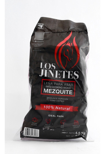 Paquete Mezquite Leña 4.5kgs X3 + Astillas X5, Los Jinetes ®